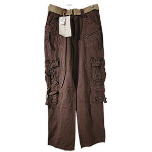 NWT New & Rich Mens Brown Cargo Pants W/ Belt Size 31x32